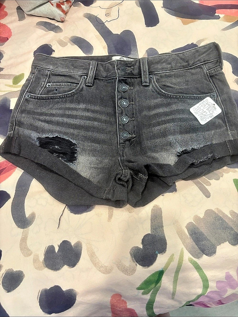 Free People Distressed Jean Shorts in Black Waist 27 NWT48